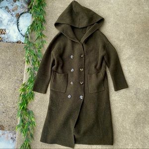 ❤️ZARA Green Knit Double Breasted Hooded Coat